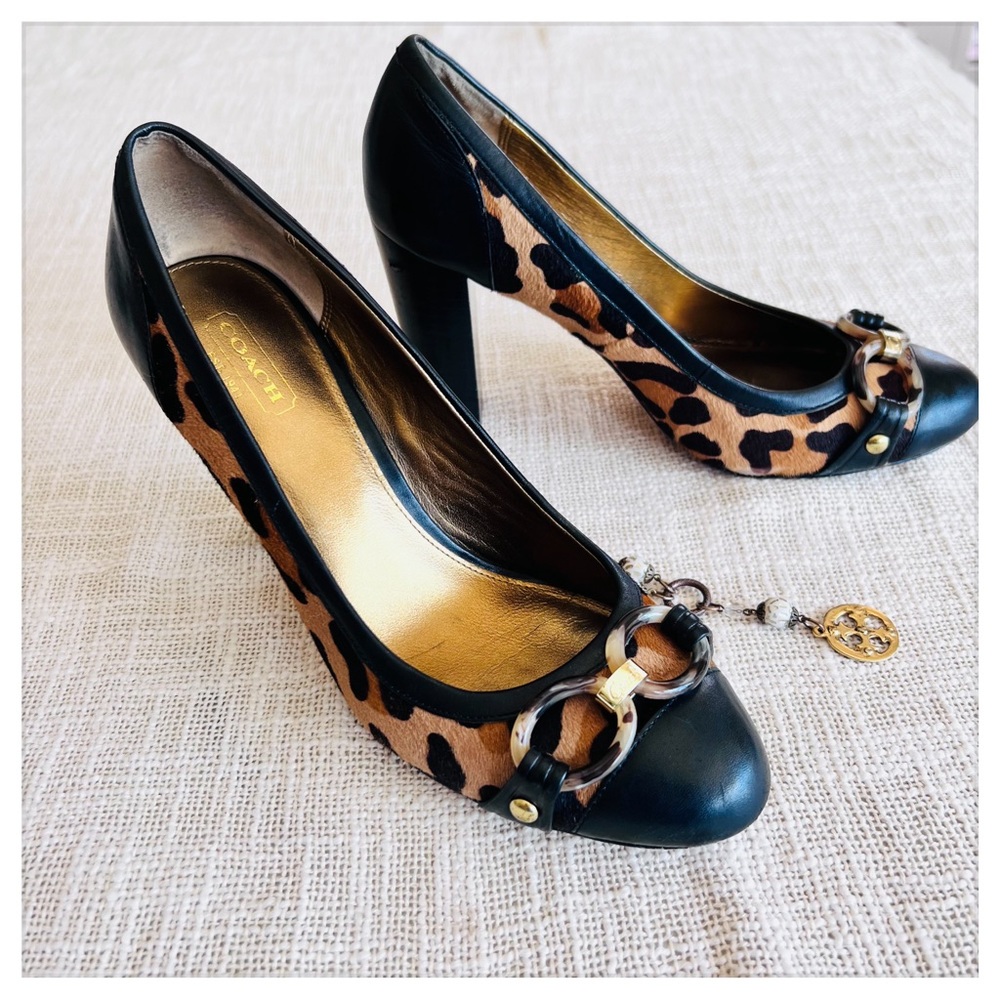 Coach Vintage Leopard Pumps w Tortoise Buckles